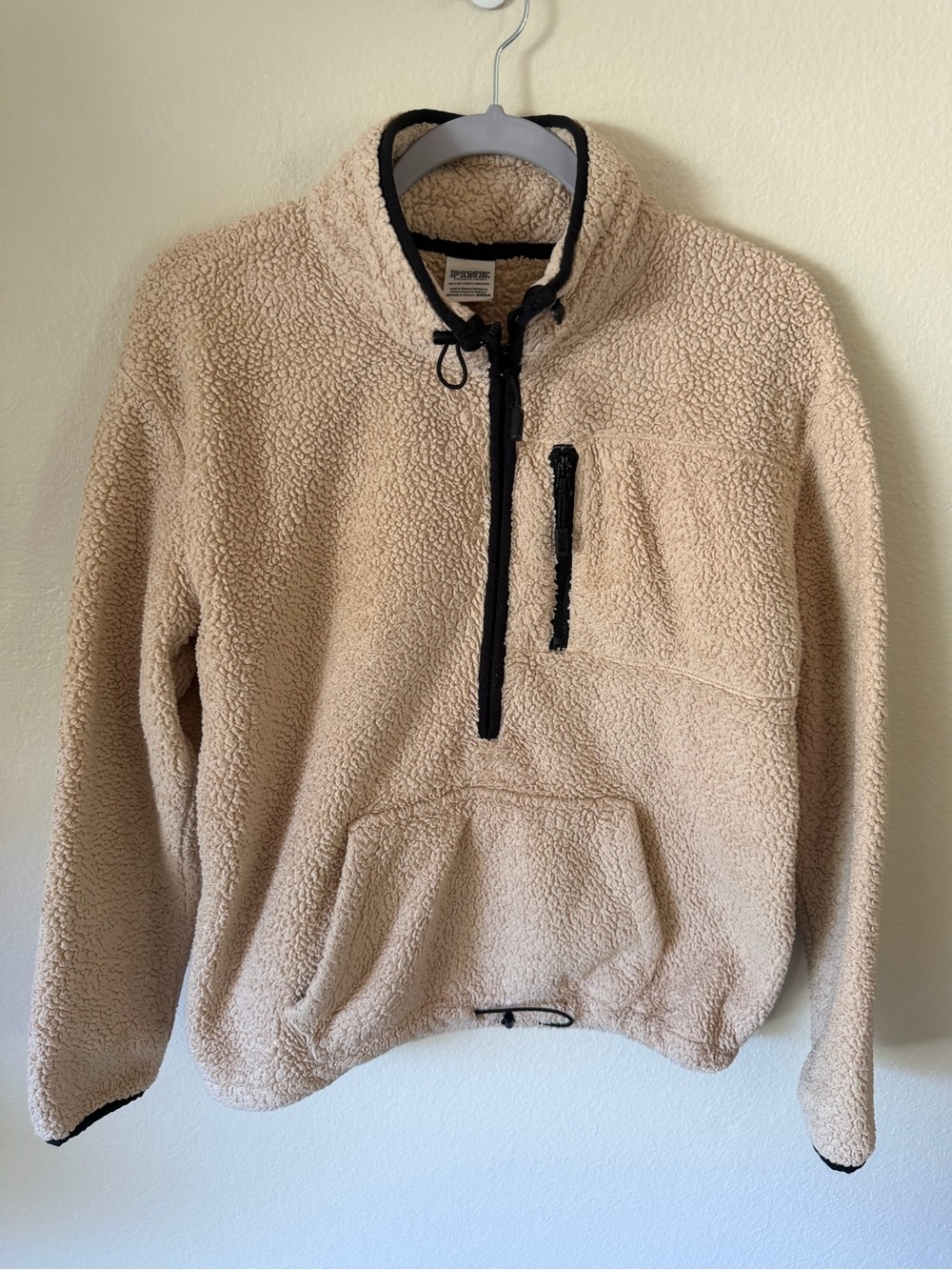PINK Victoria's Secret Cream Sherpa Half-Zip Pullover with Black Trim
